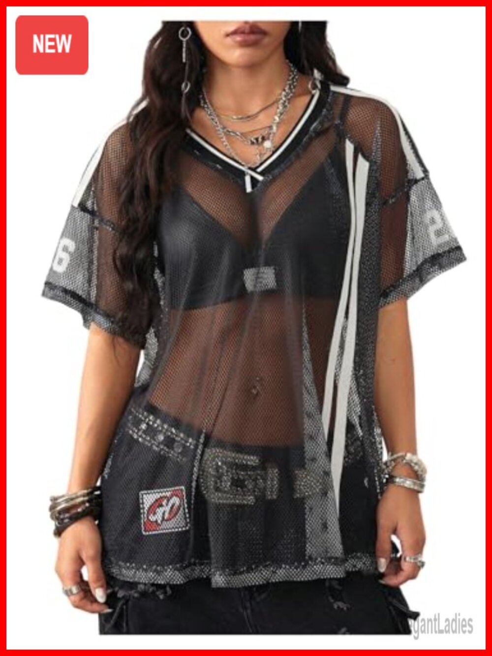 Women's Sheer Striped V-Neck Short Sleeve Crop Top Loose Fit Jersey Tee